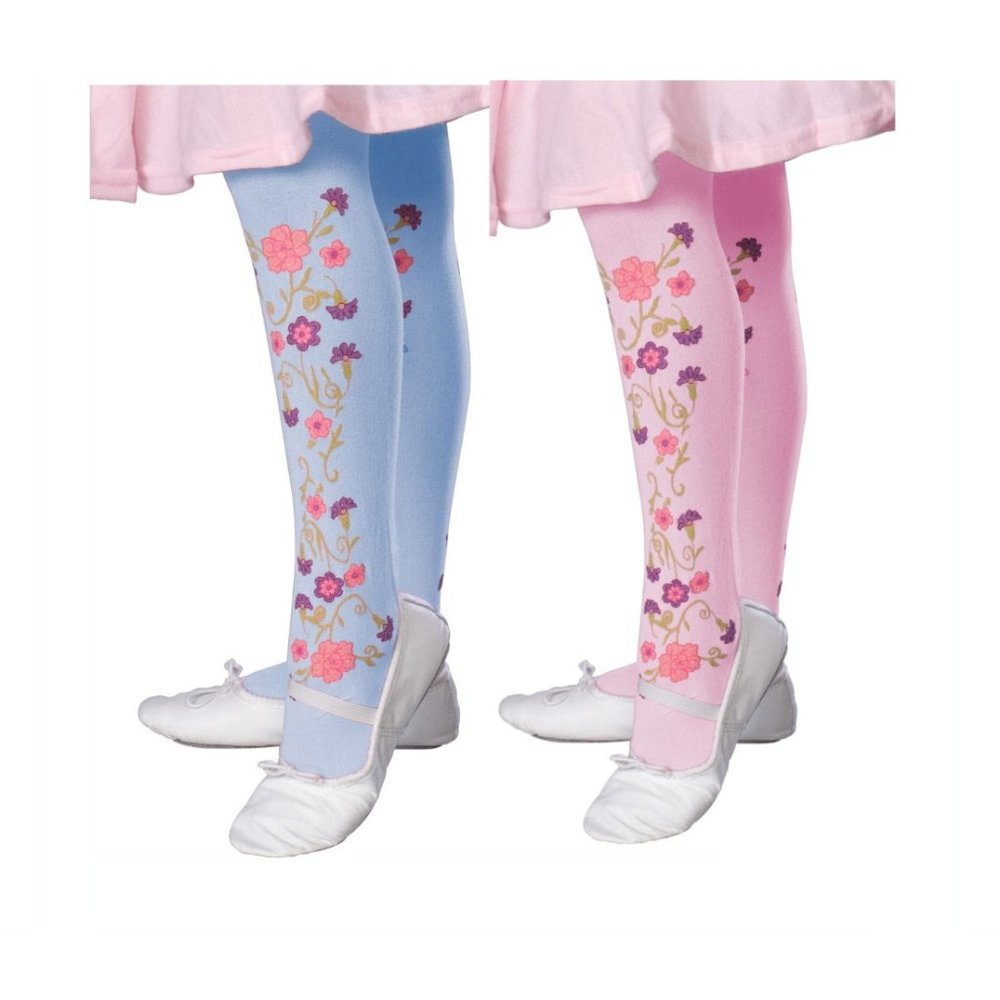 2 Pack Halloween Tights Floral Blue & Floral Pink Girls Size Small